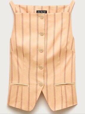 J. Crew, NWT  Apricot Striped Button-Front Gramercy Linen Blend Vest -Size 4